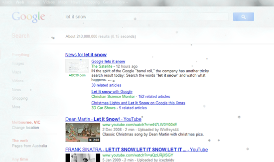 Let it snow Google easter egg