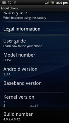 Xperia Arc About Phone
